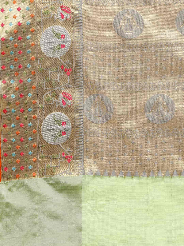 Green Tissue Silk Woven Zari Design Geomatric Saree with Unstitched Blouse - Hiral Fashion | Swadesiicart