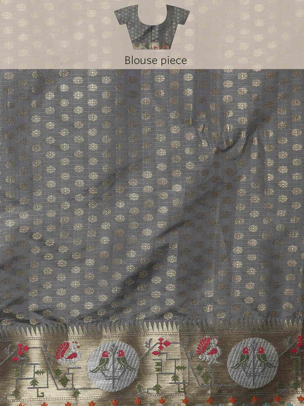 Green Tissue Silk Woven Zari Design Geomatric Saree with Unstitched Blouse - Hiral Fashion | Swadesiicart