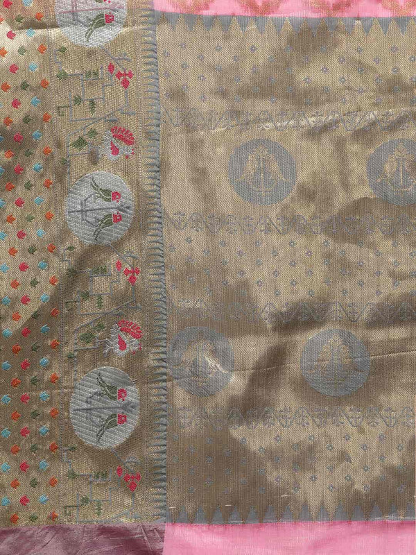 Pink Tissue Silk Woven Zari Design Geomatric Saree with Unstitched Blouse - Hiral Fashion | Swadesiicart