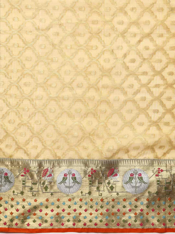 Yellow Tissue Silk Woven Zari Design Geomatric Saree with Unstitched Blouse - Hiral Fashion | Swadesiicart