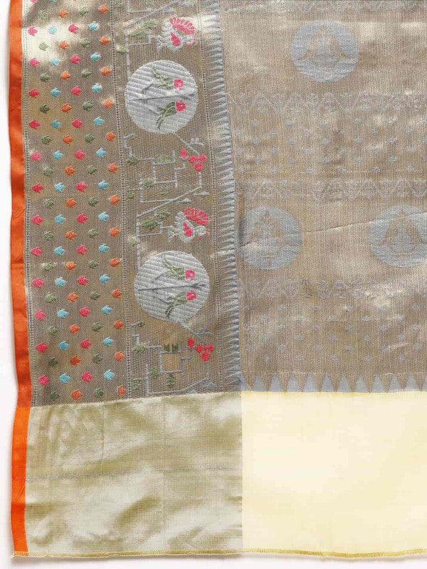 Yellow Tissue Silk Woven Zari Design Geomatric Saree with Unstitched Blouse - Hiral Fashion | Swadesiicart