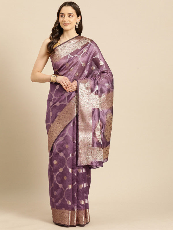 Light Pink Organza Silk Woven Zari Design Floral Saree with Unstitched Blouse - Hiral Fashion | Swadesiicart