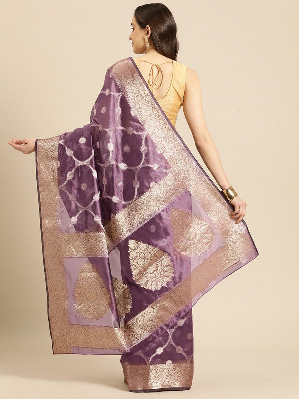 Light Pink Organza Silk Woven Zari Design Floral Saree with Unstitched Blouse - Hiral Fashion | Swadesiicart