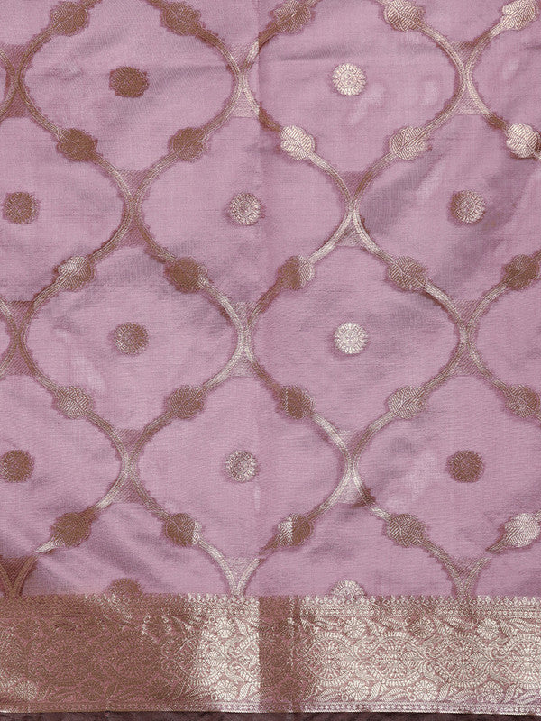 Light Pink Organza Silk Woven Zari Design Floral Saree with Unstitched Blouse - Hiral Fashion | Swadesiicart