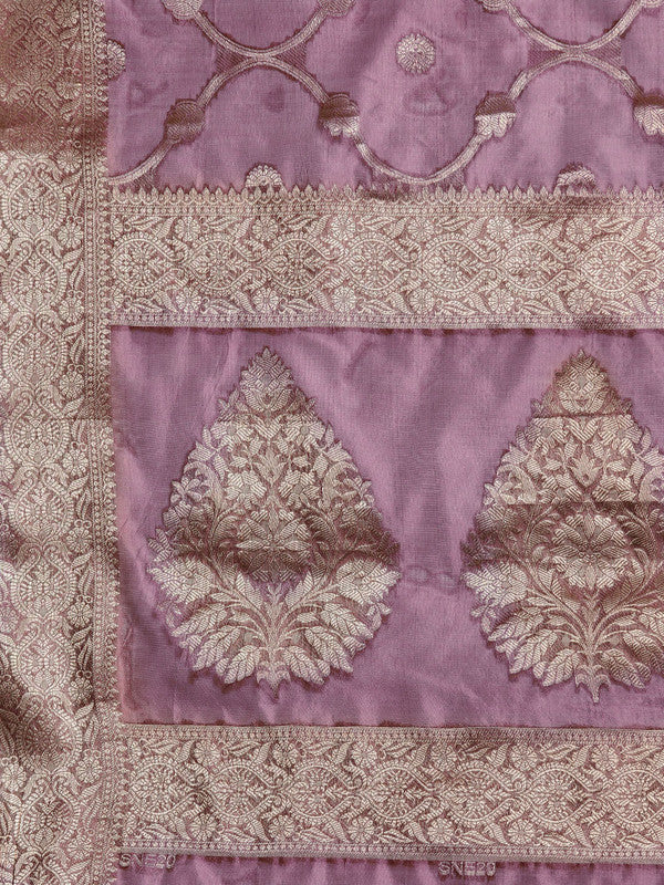 Light Pink Organza Silk Woven Zari Design Floral Saree with Unstitched Blouse - Hiral Fashion | Swadesiicart