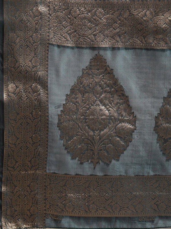 Turquoise Organza Silk Woven Zari Design Floral Saree with Unstitched Blouse - Hiral Fashion | Swadesiicart