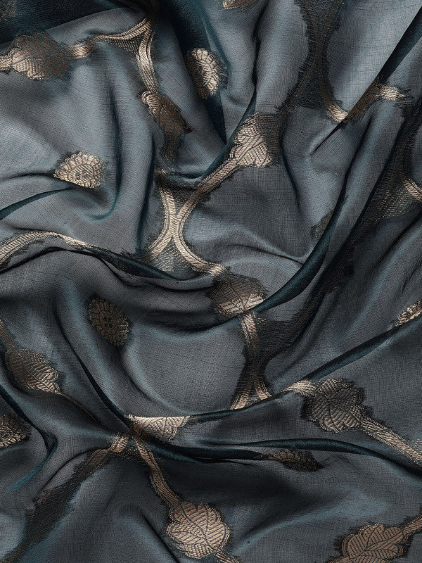Turquoise Organza Silk Woven Zari Design Floral Saree with Unstitched Blouse - Hiral Fashion | Swadesiicart