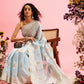 Blue Linen Woven Thread Floral Saree with Unstitched Blouse - Hiral Fashion | Swadesiicart