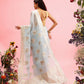 Blue Linen Woven Thread Floral Saree with Unstitched Blouse - Hiral Fashion | Swadesiicart