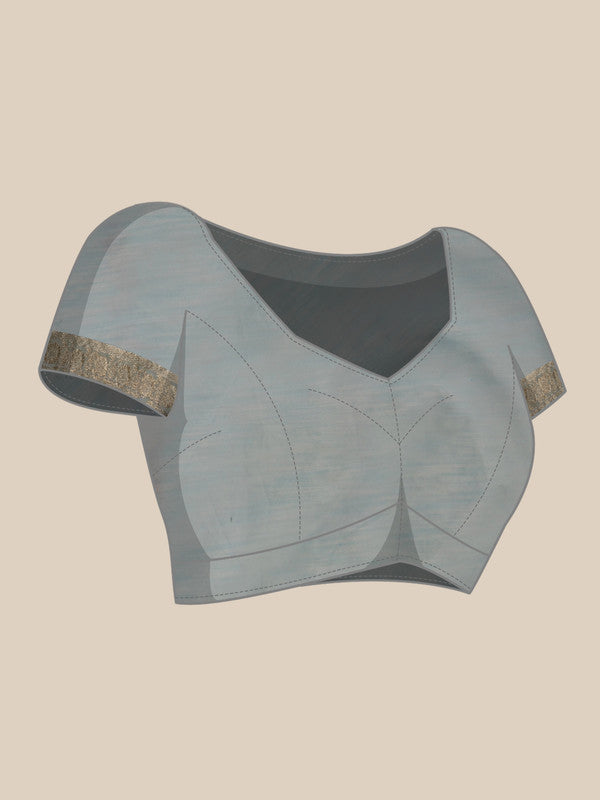 Blue Linen Woven Thread Floral Saree with Unstitched Blouse - Hiral Fashion | Swadesiicart
