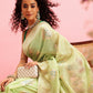 Green Linen Woven Thread Floral Saree with Unstitched Blouse - Hiral Fashion | Swadesiicart