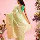Green Linen Woven Thread Floral Saree with Unstitched Blouse - Hiral Fashion | Swadesiicart