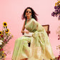 Green Linen Woven Thread Floral Saree with Unstitched Blouse - Hiral Fashion | Swadesiicart