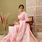 Light Pink Linen Woven Thread Floral Saree with Unstitched Blouse - Hiral Fashion | Swadesiicart