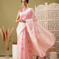 Light Pink Linen Woven Thread Floral Saree with Unstitched Blouse - Hiral Fashion | Swadesiicart