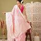 Light Pink Linen Woven Thread Floral Saree with Unstitched Blouse - Hiral Fashion | Swadesiicart