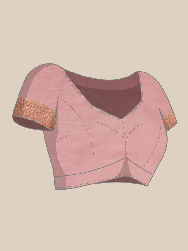 Light Pink Linen Woven Thread Floral Saree with Unstitched Blouse - Hiral Fashion | Swadesiicart