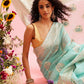 Turquoise Linen Woven Thread Floral Saree with Unstitched Blouse - Hiral Fashion | Swadesiicart