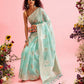 Turquoise Linen Woven Thread Floral Saree with Unstitched Blouse - Hiral Fashion | Swadesiicart