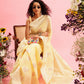 Yellow Linen Woven Thread Floral Saree with Unstitched Blouse - Hiral Fashion | Swadesiicart
