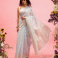 Blue Linen Woven Thread Floral Saree with Unstitched Blouse - Hiral Fashion | Swadesiicart
