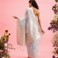 Blue Linen Woven Thread Floral Saree with Unstitched Blouse - Hiral Fashion | Swadesiicart