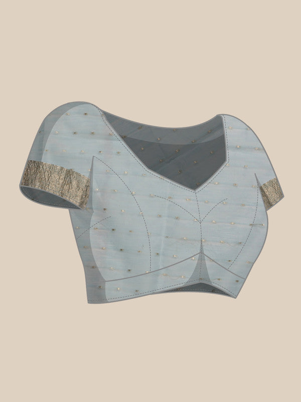 Blue Linen Woven Thread Floral Saree with Unstitched Blouse - Hiral Fashion | Swadesiicart