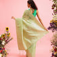 Green Linen Woven Thread Floral Saree with Unstitched Blouse - Hiral Fashion | Swadesiicart