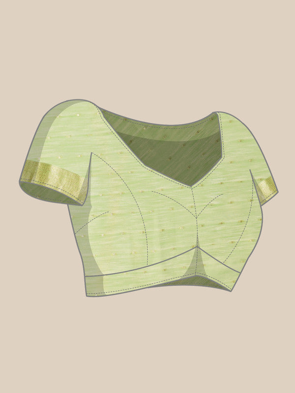 Green Linen Woven Thread Floral Saree with Unstitched Blouse - Hiral Fashion | Swadesiicart