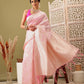 Light Pink Linen Woven Thread Floral Saree with Unstitched Blouse - Hiral Fashion | Swadesiicart
