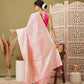 Light Pink Linen Woven Thread Floral Saree with Unstitched Blouse - Hiral Fashion | Swadesiicart