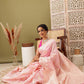 Light Pink Linen Woven Thread Floral Saree with Unstitched Blouse - Hiral Fashion | Swadesiicart