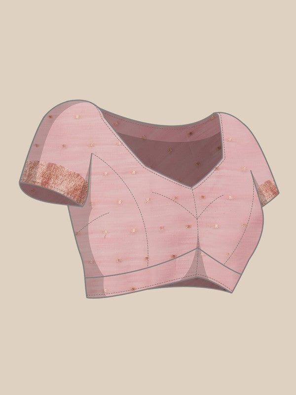 Light Pink Linen Woven Thread Floral Saree with Unstitched Blouse - Hiral Fashion | Swadesiicart