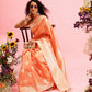 Peach Linen Woven Thread Floral Saree with Unstitched Blouse - Hiral Fashion | Swadesiicart
