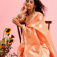 Peach Linen Woven Thread Floral Saree with Unstitched Blouse - Hiral Fashion | Swadesiicart