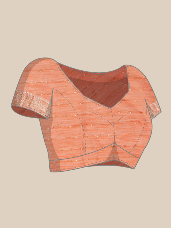 Peach Linen Woven Thread Floral Saree with Unstitched Blouse - Hiral Fashion | Swadesiicart