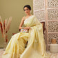 Yellow Linen Woven Thread Floral Saree with Unstitched Blouse - Hiral Fashion | Swadesiicart