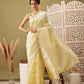 Yellow Linen Woven Thread Floral Saree with Unstitched Blouse - Hiral Fashion | Swadesiicart