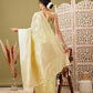 Yellow Linen Woven Thread Floral Saree with Unstitched Blouse - Hiral Fashion | Swadesiicart