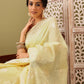 Yellow Linen Woven Thread Floral Saree with Unstitched Blouse - Hiral Fashion | Swadesiicart