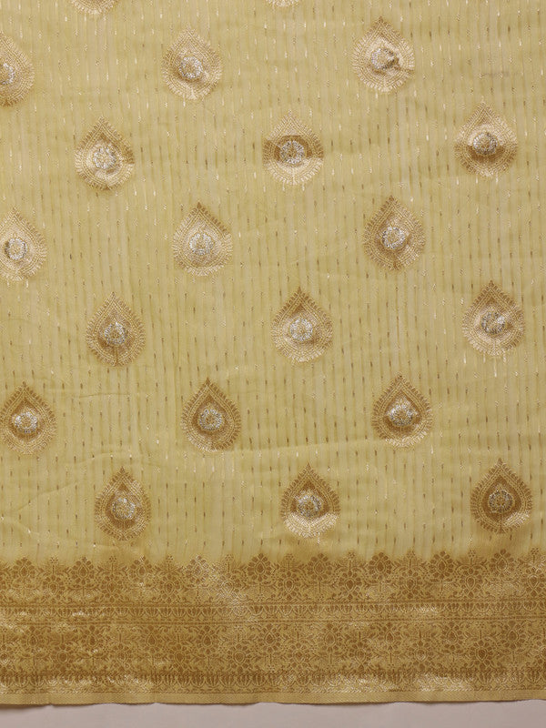 Yellow Linen Woven Thread Floral Saree with Unstitched Blouse - Hiral Fashion | Swadesiicart