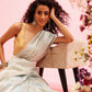 Blue Linen Woven Thread Geomatric Saree with Unstitched Blouse - Hiral Fashion | Swadesiicart
