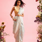 Blue Linen Woven Thread Geomatric Saree with Unstitched Blouse - Hiral Fashion | Swadesiicart