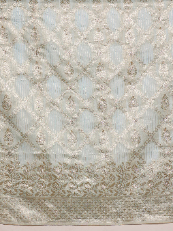 Blue Linen Woven Thread Geomatric Saree with Unstitched Blouse - Hiral Fashion | Swadesiicart