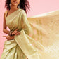 Green Linen Woven Thread Geomatric Saree with Unstitched Blouse - Hiral Fashion | Swadesiicart