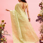 Green Linen Woven Thread Geomatric Saree with Unstitched Blouse - Hiral Fashion | Swadesiicart