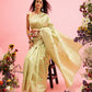 Green Linen Woven Thread Geomatric Saree with Unstitched Blouse - Hiral Fashion | Swadesiicart