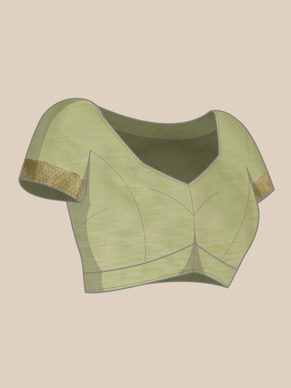 Green Linen Woven Thread Geomatric Saree with Unstitched Blouse - Hiral Fashion | Swadesiicart
