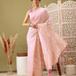 Light Pink Linen Woven Thread Geomatric Saree with Unstitched Blouse - Hiral Fashion | Swadesiicart