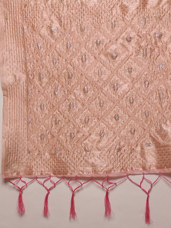 Light Pink Linen Woven Thread Geomatric Saree with Unstitched Blouse - Hiral Fashion | Swadesiicart